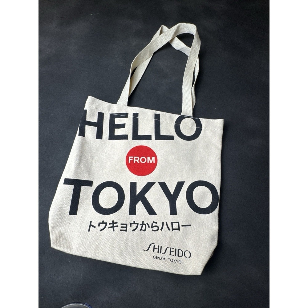 Shiseido Ginza Tokyo Canvas Tote Bag Hello From Tokyo Graphic Cream Black Red